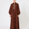 Printed cotton kaftan dress, caramel
