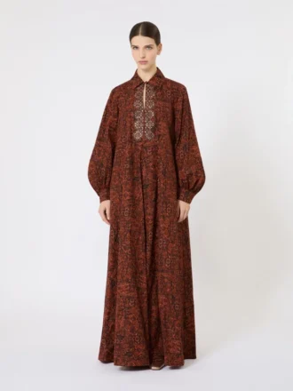 Printed cotton kaftan dress, caramel