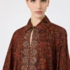 Printed cotton kaftan dress, caramel