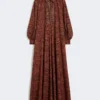 Printed cotton kaftan dress, caramel