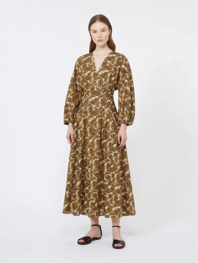 Printed cotton poplin dress, natural Printed cotton poplin dress, natural