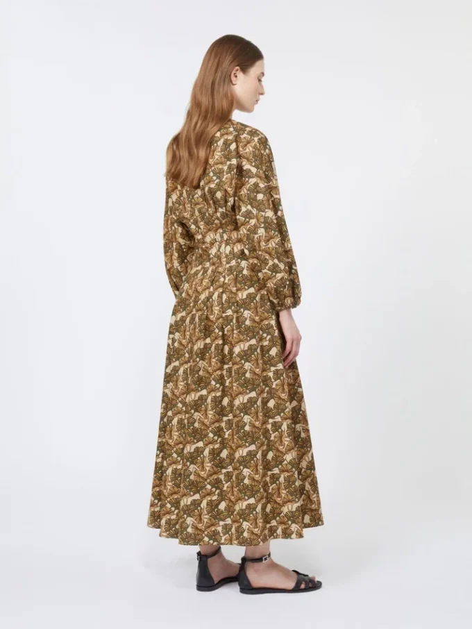 Printed cotton poplin dress, natural Printed cotton poplin dress, natural