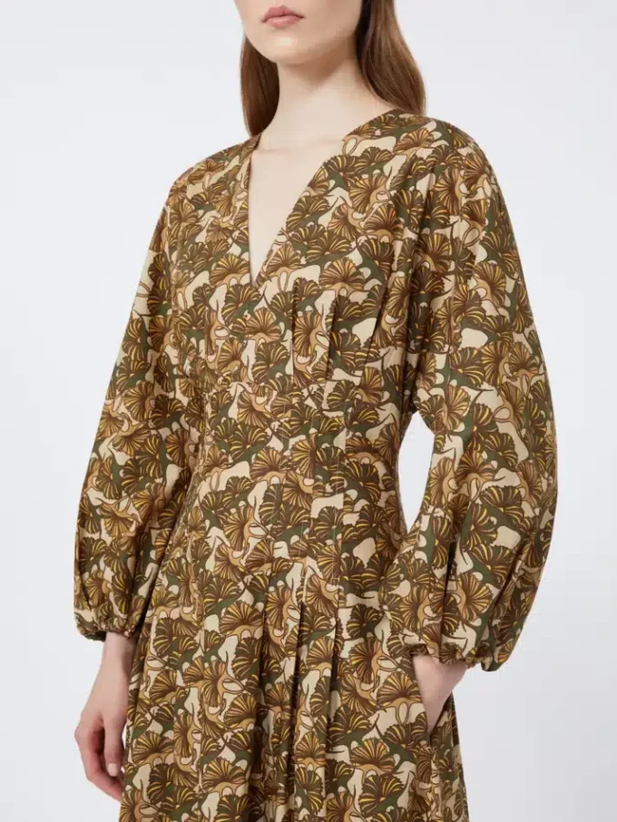 Printed cotton poplin dress, natural Printed cotton poplin dress, natural