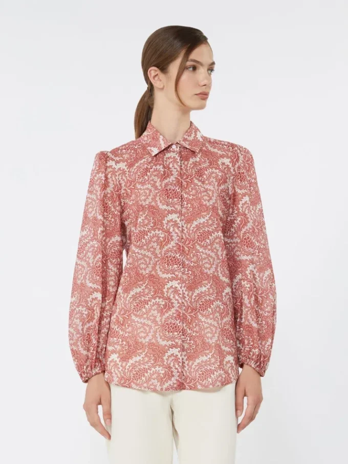 Printed cotton voile shirt, cherry
