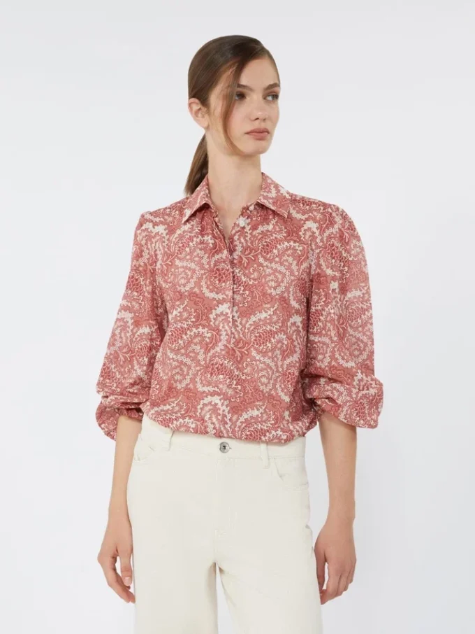 Printed cotton voile shirt, cherry