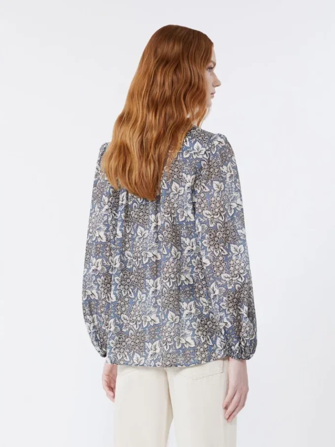 Printed cotton voile shirt, navy