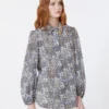 Printed cotton voile shirt, navy