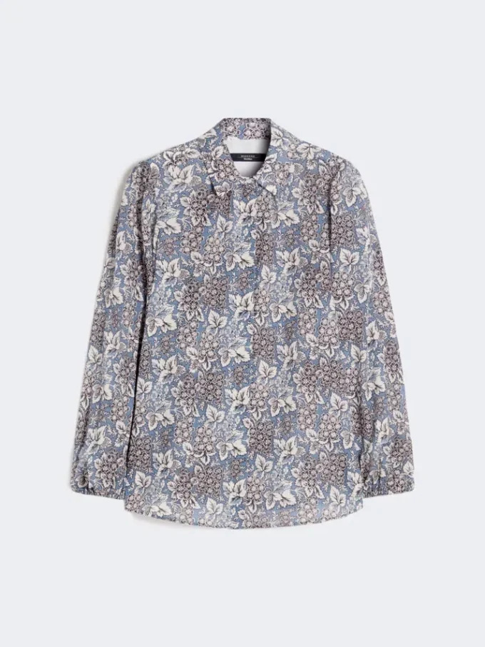 Printed cotton voile shirt, navy