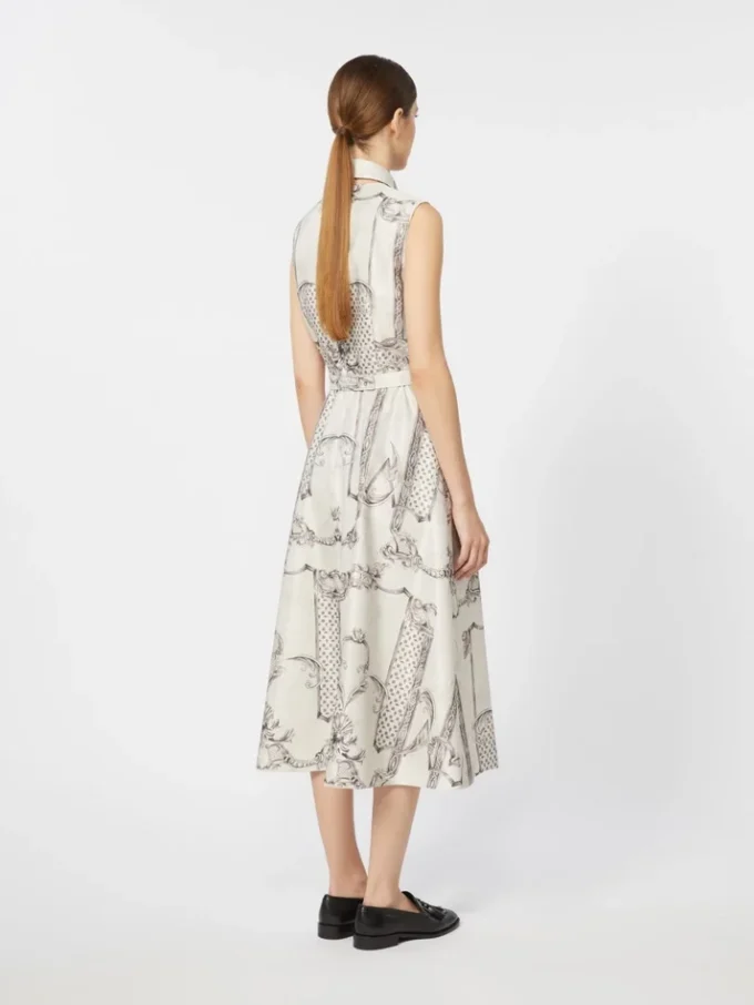 Printed mikado shirt dress, ivory