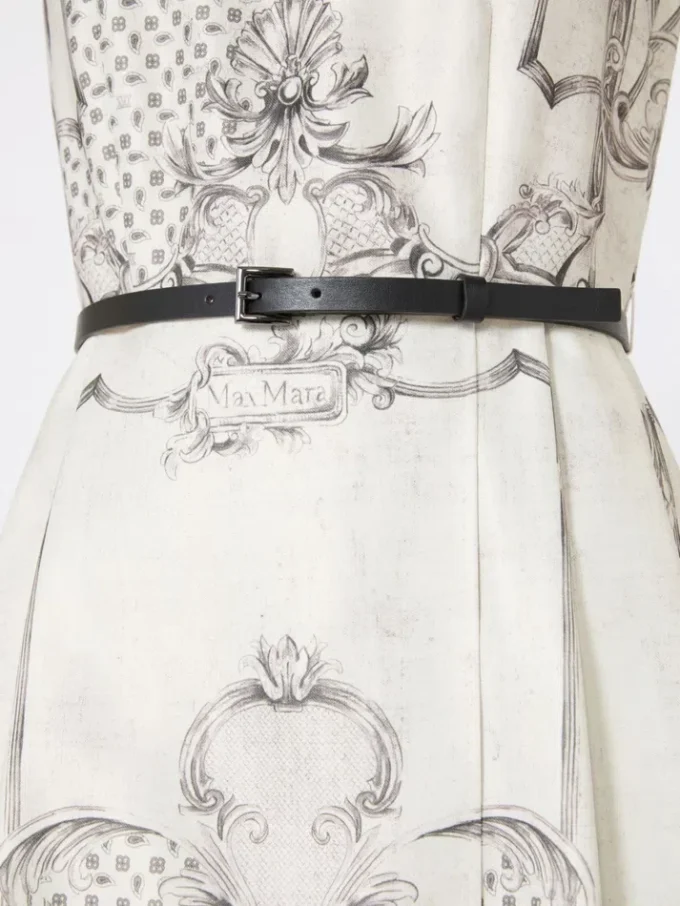 Printed mikado shirt dress, ivory