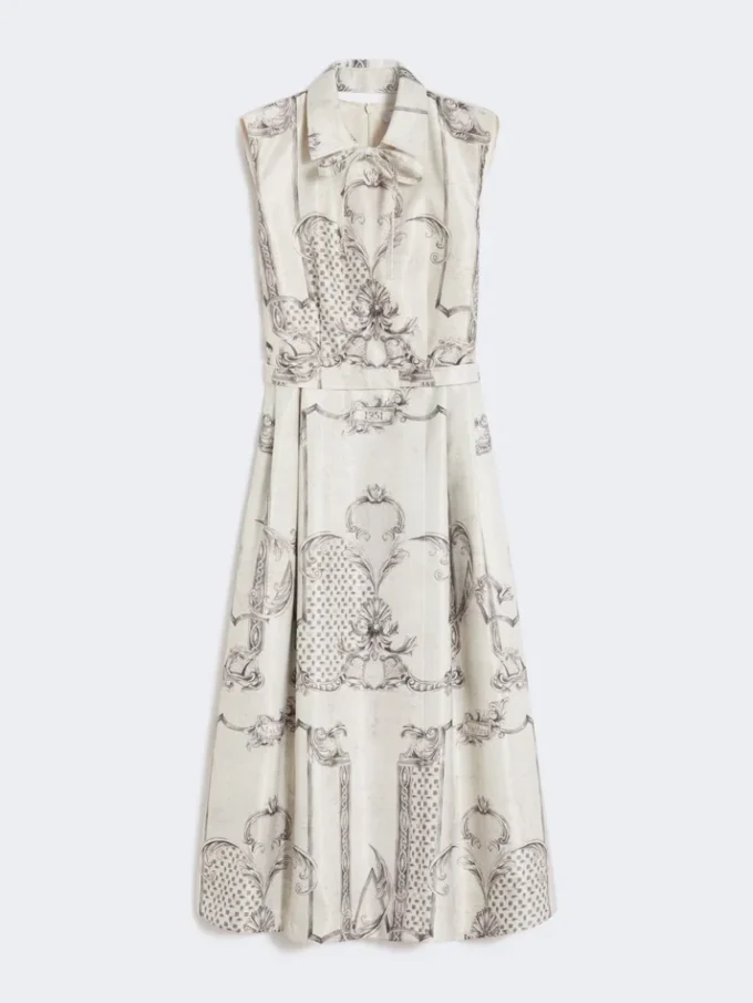 Printed mikado shirt dress, ivory