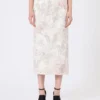 Printed organza and gabardine pencil skirt, white