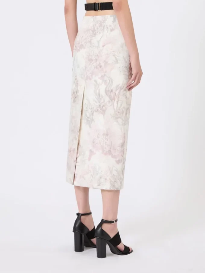 Printed organza and gabardine pencil skirt, white