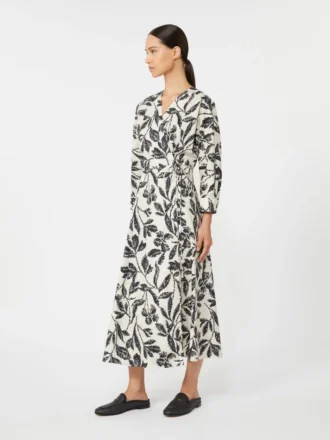 Printed poplin dress, beige