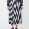 Printed poplin pleated skirt, navy