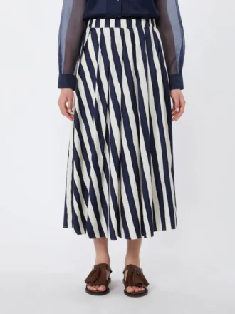 Printed poplin pleated skirt, navy