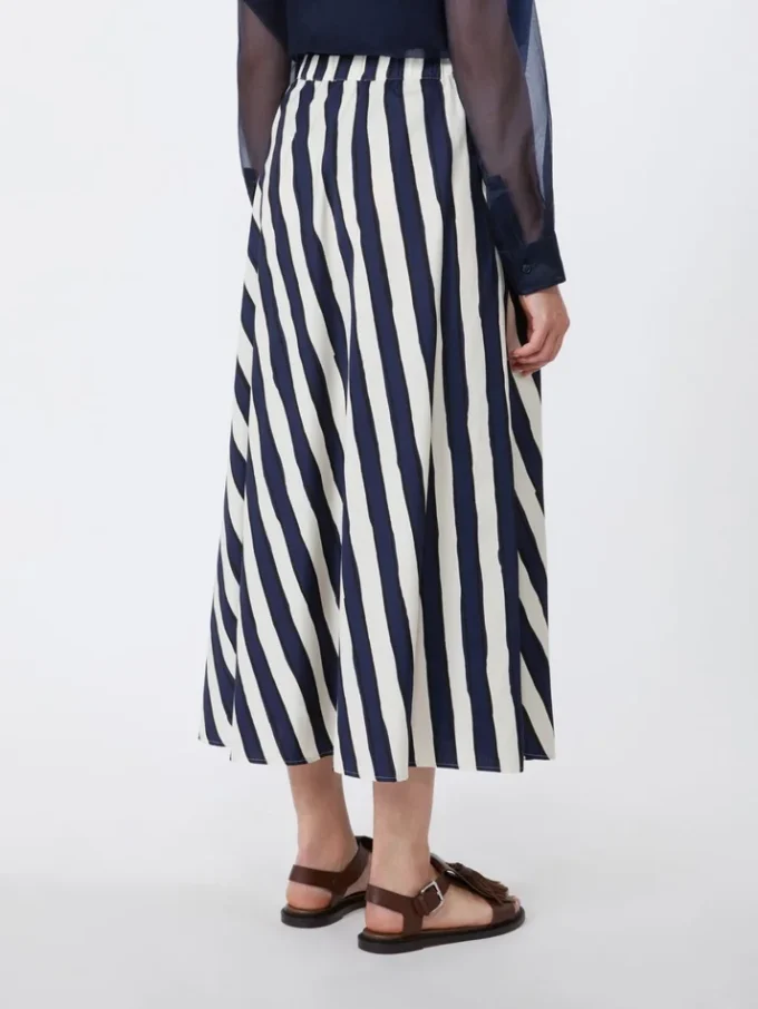 Printed poplin pleated skirt, navy