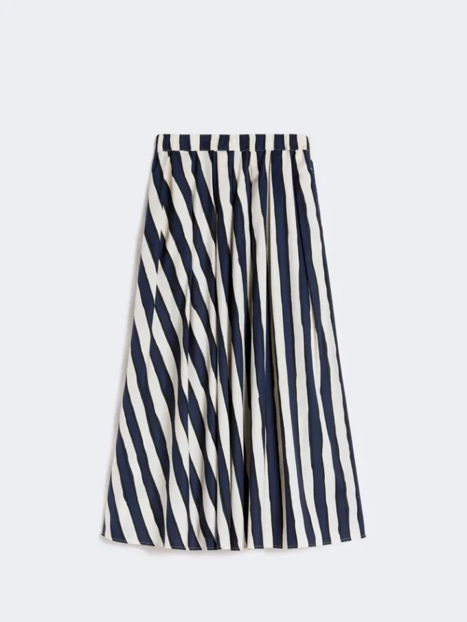 Printed poplin pleated skirt, navy