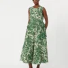 Printed ramie canvas dress, green