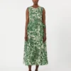 Printed ramie canvas dress, green