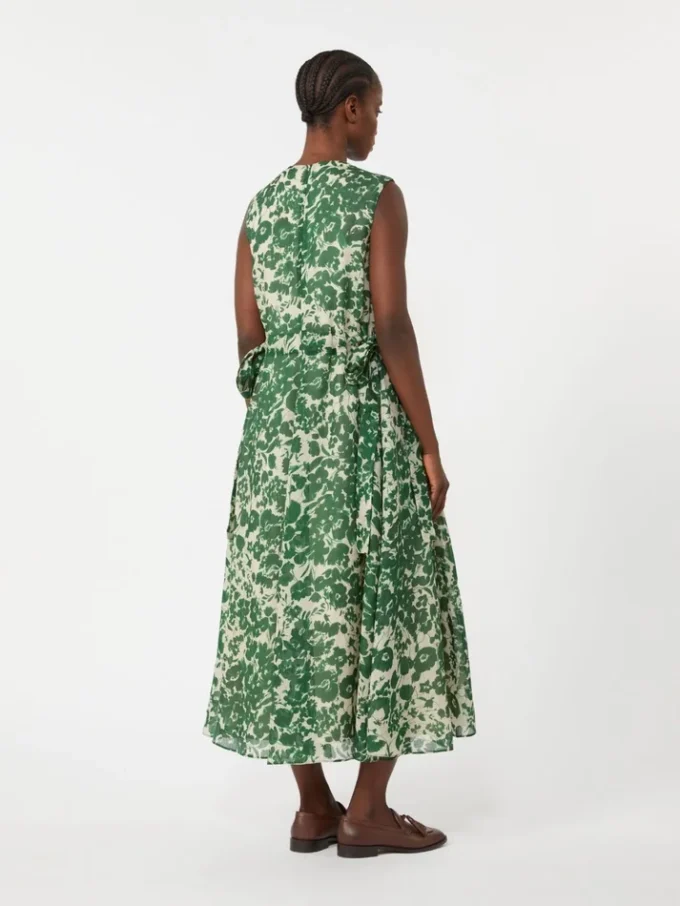 Printed ramie canvas dress, green