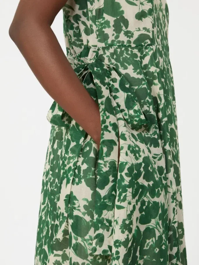 Printed ramie canvas dress, green