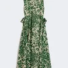 Printed ramie canvas dress, green