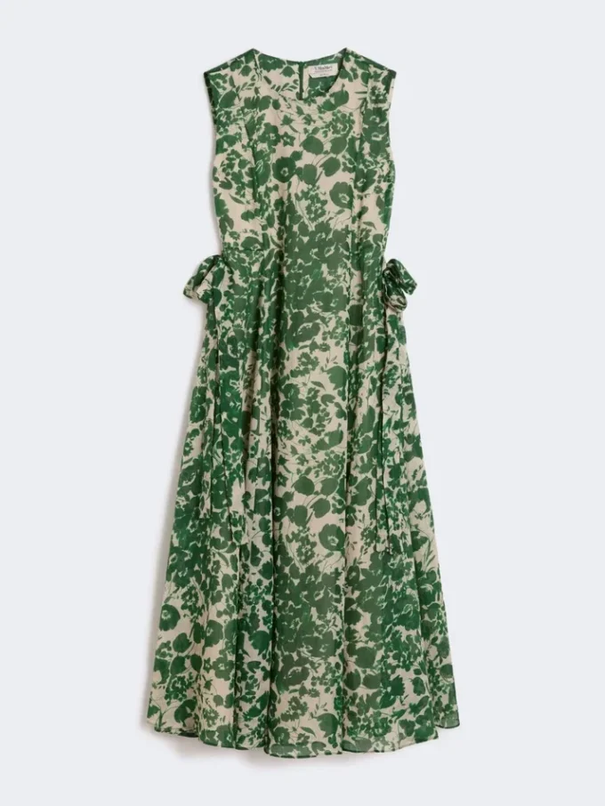 Printed ramie canvas dress, green