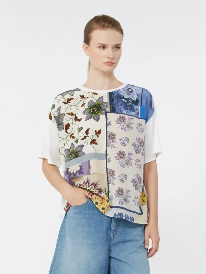 Printed silk and stretch cotton jersey t-shirt, multicolour