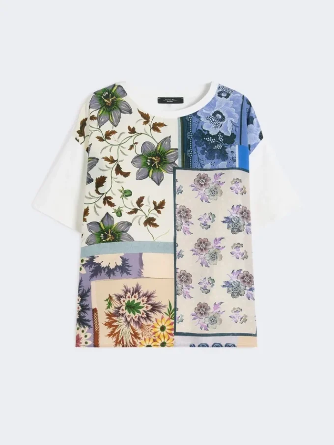 Printed silk and stretch cotton jersey t-shirt, multicolour