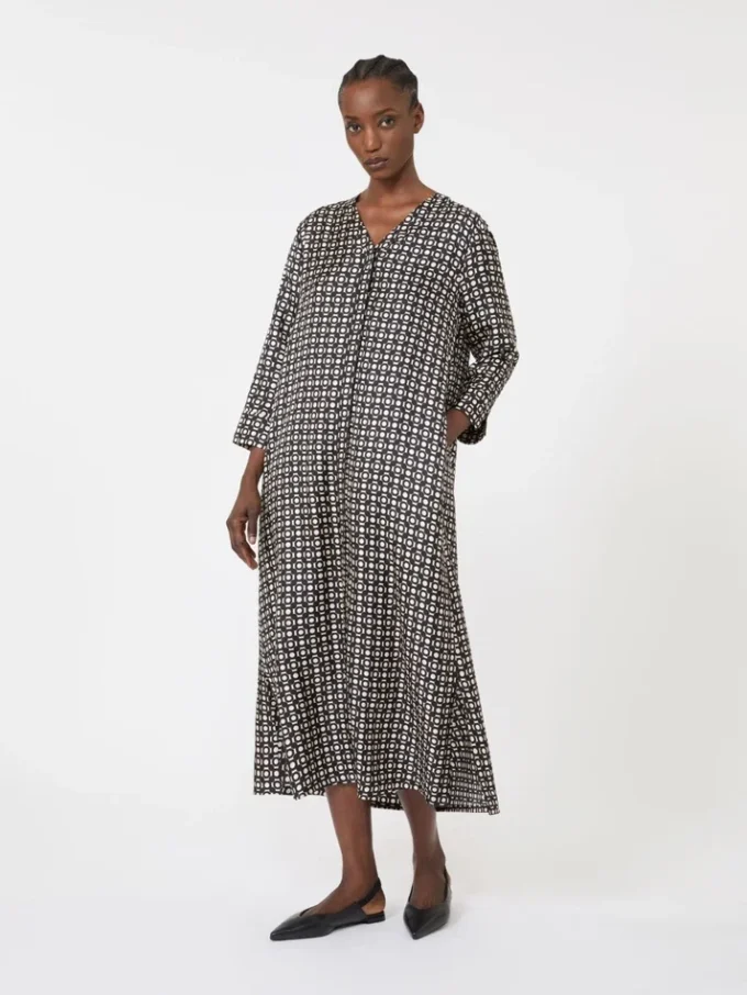 Printed silk dress, black Printed silk dress, black