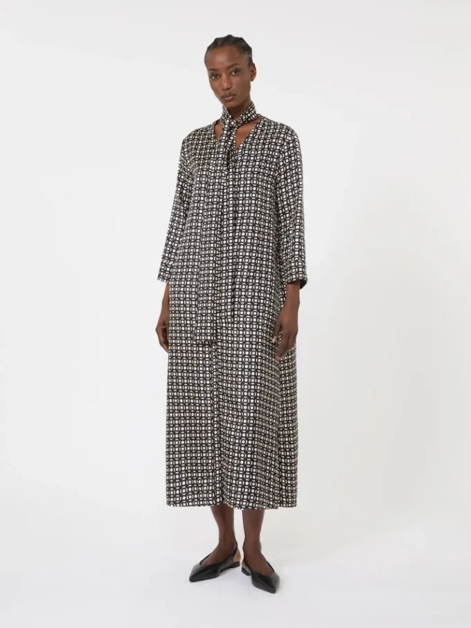 Printed silk dress, black Printed silk dress, black
