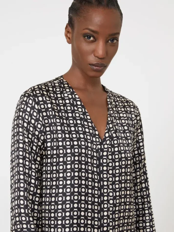 Printed silk dress, black Printed silk dress, black