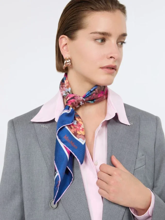 Printed silk foulard, midnightblue