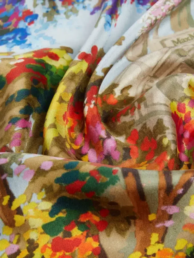 Printed silk foulard, pale yellow