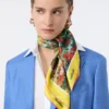 Printed silk foulard, pale yellow