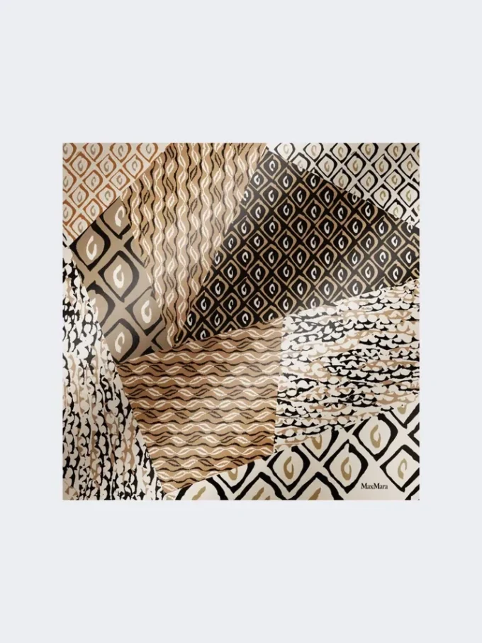 Printed silk oversized scarf, beige