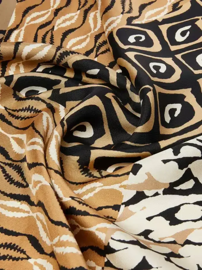 Printed silk oversized scarf, beige