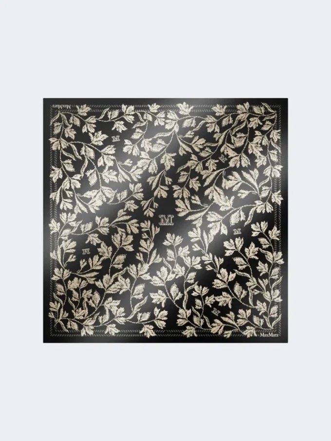 Printed silk oversized scarf, black