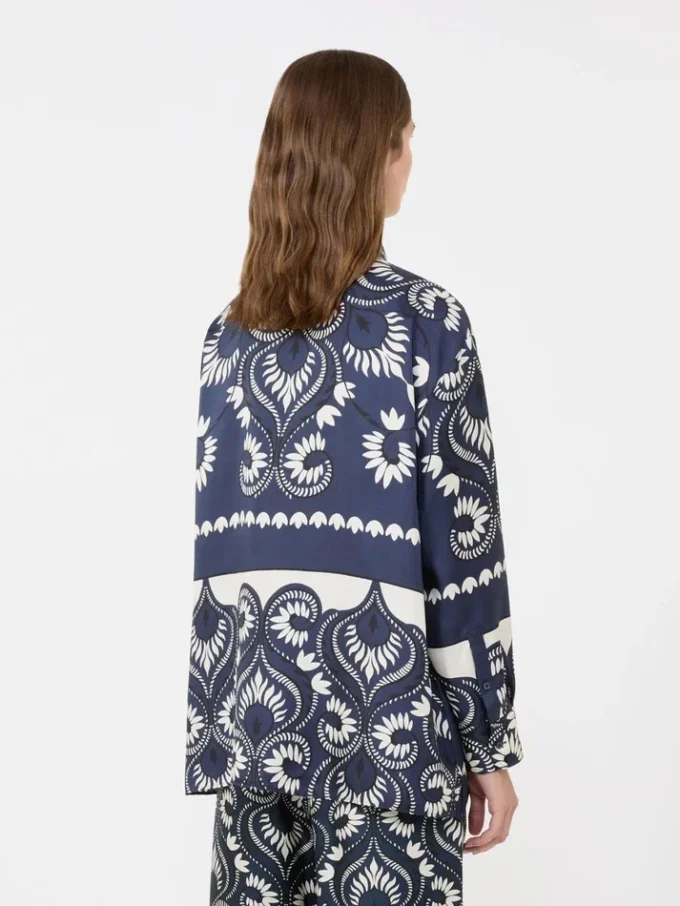 Printed silk patchwork shirt, navy