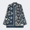 Printed silk patchwork shirt, navy