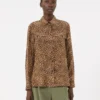 Printed silk pocket shirt, camel