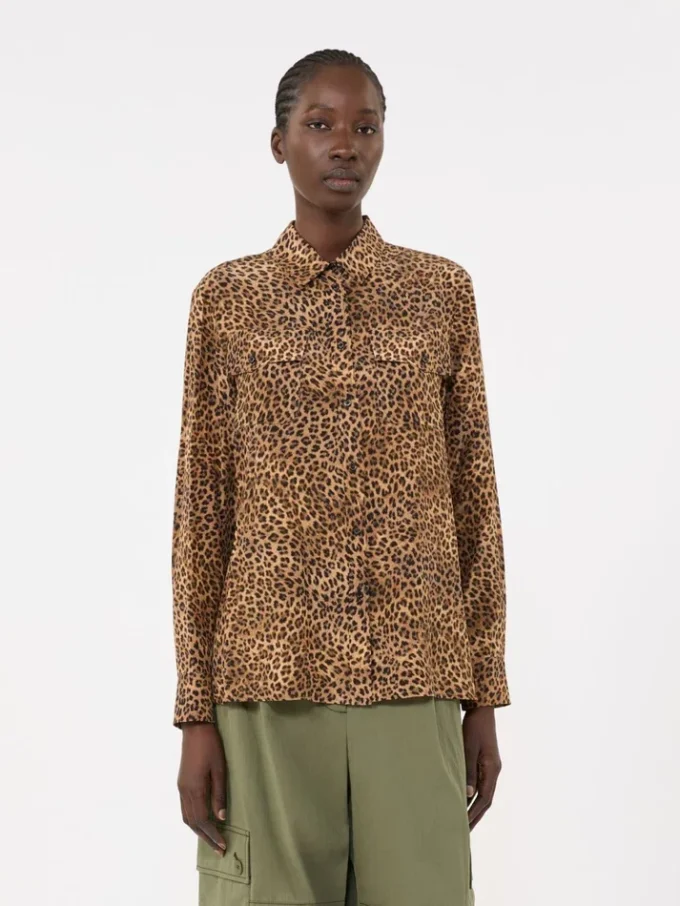 Printed silk pocket shirt, camel