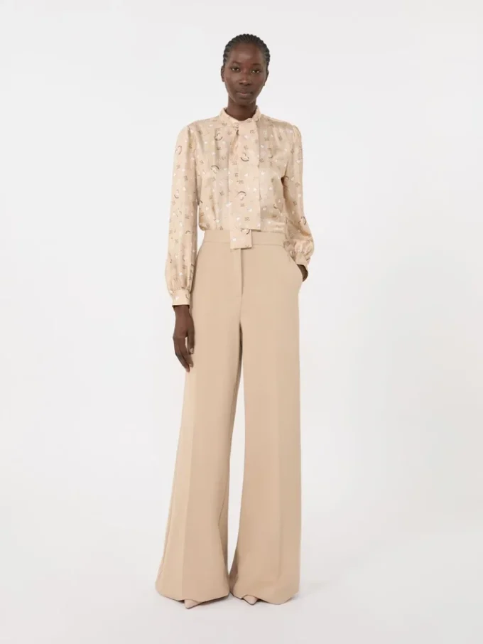 Printed silk pussy-bow shirt, albino Printed silk pussy-bow shirt, albino