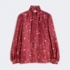 Printed silk pussy-bow shirt, red
