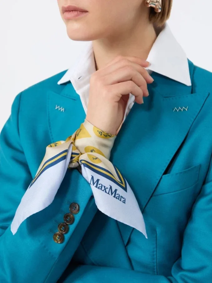 Printed silk scarf, light blue