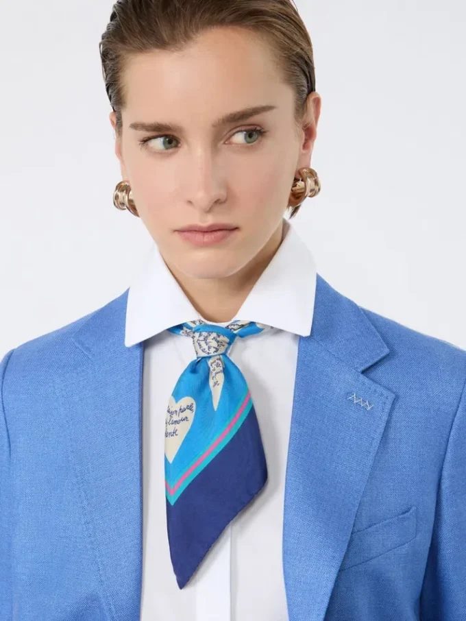 Printed silk scarf, navy