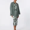 Printed silk shirt dress, green