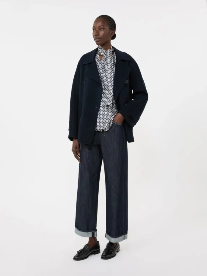 Printed silk shirt, midnightblue