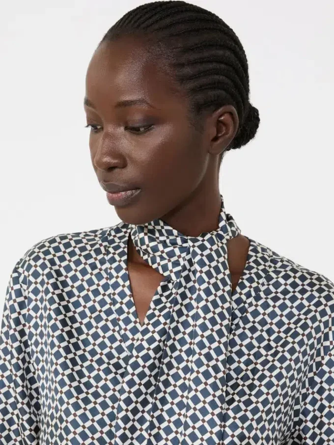 Printed silk shirt, midnightblue